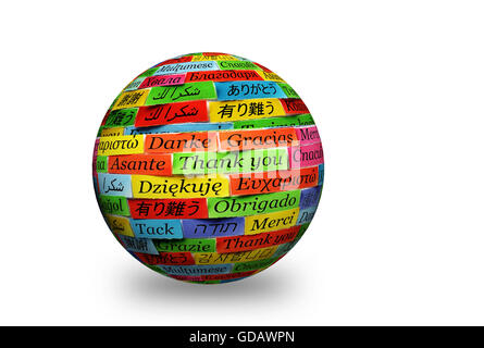 Thank You Word Cloud printed on colorful paper different languages Stock Photo