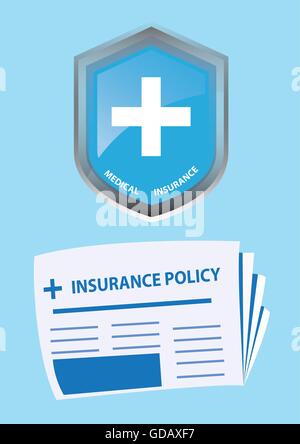 Medical Insurance Icon and Insurance Policy. Vector Illustration Stock Vector