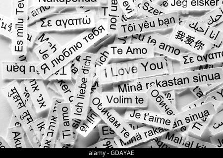 Love  Word Cloud printed on  paper different languages Stock Photo