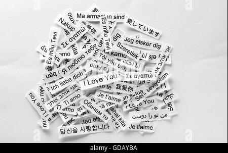 Love  Word Cloud printed on  paper different languages Stock Photo