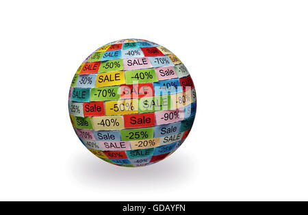 Sale  Word Cloud printed on colorful 3d sphere Stock Photo
