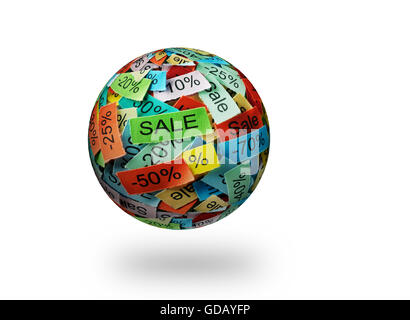 Sale  Word Cloud printed on colorful 3d sphere Stock Photo