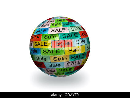 Sale  Word Cloud printed on colorful 3d sphere Stock Photo