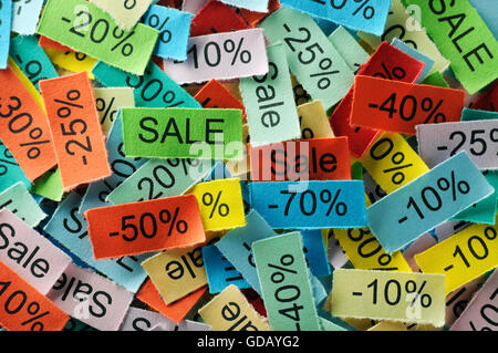 Sale Word Cloud printed on colorful paper Stock Photo