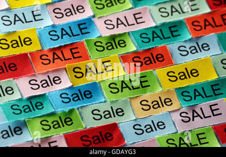Sale Word Cloud printed on colorful paper Stock Photo