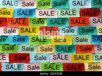 Sale Word Cloud printed on colorful paper Stock Photo