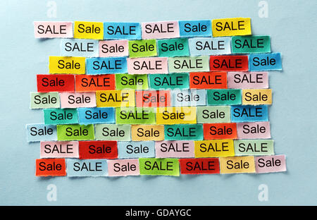 Sale Word Cloud printed on colorful paper Stock Photo