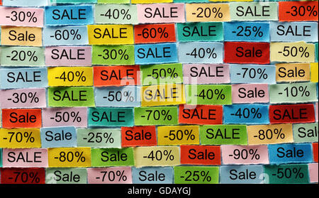 Sale Word Cloud printed on colorful paper Stock Photo