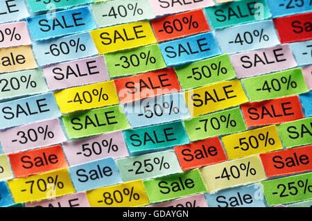 Sale Word Cloud printed on colorful paper Stock Photo