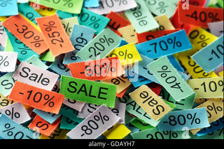 Sale Word Cloud printed on colorful paper Stock Photo