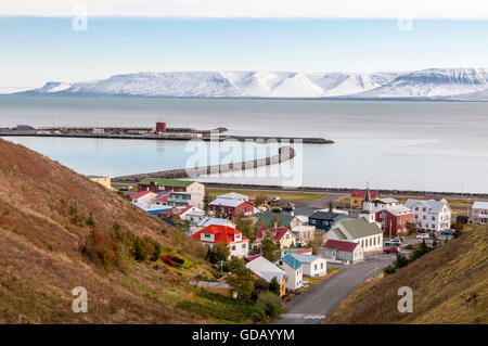 The small town Saudarkrokur in the fjord Skagafjördur in north Iceland. Stock Photo