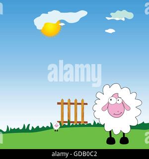 sheeps on the farm cartoon vector illustration Stock Vector