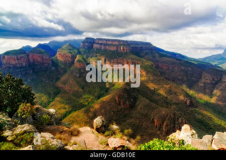 Blyde river canyon in South Africa with view to the three sisters  landmark Stock Photo