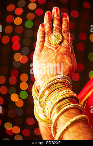 1 indian Adult Woman Bride Joined Hand Welcome Stock Photo