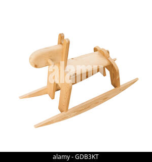 Traditional Scandinavian wooden rocking horse toy isolated on white background Stock Photo