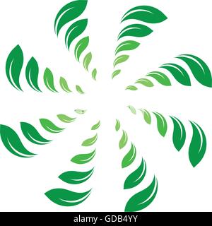 Organic isolated vector green circle logo. Leafs nature border. Green sun. Summer design element. Spring art concept. Organic logo. Stock Vector