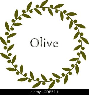 Isolated round green olive branch vector logo. Circlular shape. Olive oil sign. Symbol of peace. Greek mythology sign. Healthy products label. Organic cosmetics. Natural element.Agricultural item Stock Vector