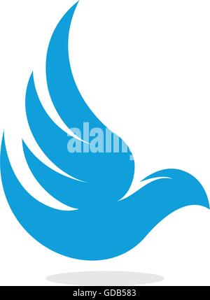 Bird vector logo. Blue color bird. Modern stylized bird. Unusual shape symbolic bird. Beauty isolated bird picture.Vector template for business. Design element. Vector illustration. Flat plain design. Stock Vector