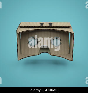 Virtual goggles eye-wear cardboard head equipment VR helmet, augmented reality device with mobile phone inside render isolated Stock Photo