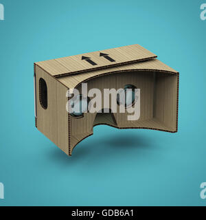 Virtual goggles eye-wear cardboard head equipment VR helmet, augmented reality device with mobile phone inside render isolated Stock Photo