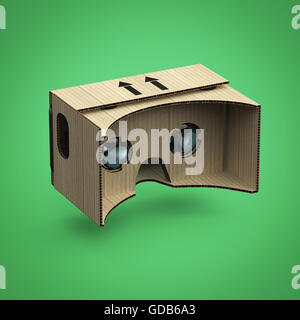 Virtual goggles eye-wear cardboard head equipment VR helmet, augmented reality device with mobile phone inside render isolated Stock Photo