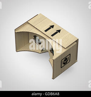 Virtual goggles eye-wear cardboard head equipment VR helmet, augmented reality device with mobile phone inside render isolated Stock Photo