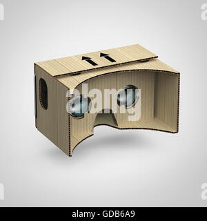 Virtual goggles eye-wear cardboard head equipment VR helmet, augmented reality device with mobile phone inside render isolated Stock Photo