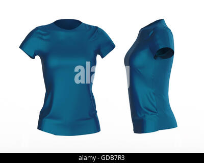 blank women T-shirt template isolated 3d render.Promo girls uniform mockup. Stock Photo