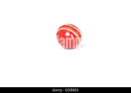 Sport Cricket Red Leather Ball Nobody Close Up White background Stock Photo