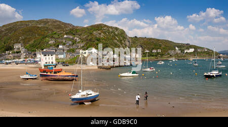 UK, Wales, Gwynedd, Barmouth, boats moored in the harbour, panoramic Stock Photo