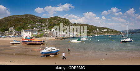 UK, Wales, Gwynedd, Barmouth, harbour, panoramic view from Ynys Brawd Stock Photo