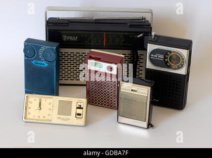 Old Radio Transistor different Brands Vintage Retro Stock Photo