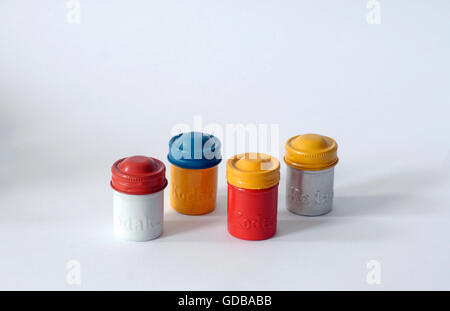 Antiq Tin for Film Kodak 35 mm. Metal. Colorful. Colors. Stock Photo