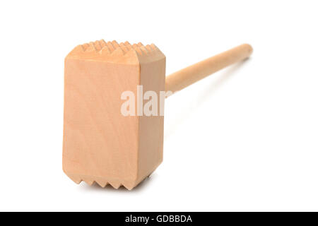 Wooden meat mallet isolated on white background Stock Photo