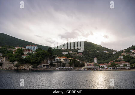 The beautiful gulf of Kioni, Ithaca island, Greece, at dusk Stock Photo