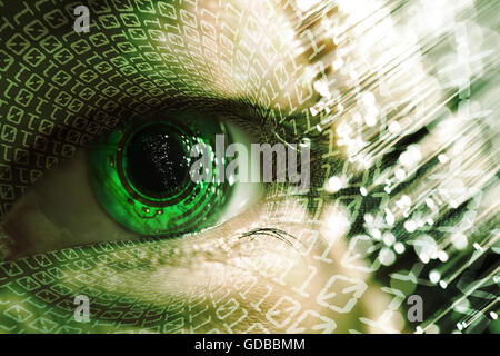 man eye and electronic circuit technology Stock Photo
