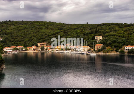 The beautiful gulf of Kioni, Ithaca island, Greece, at dusk Stock Photo