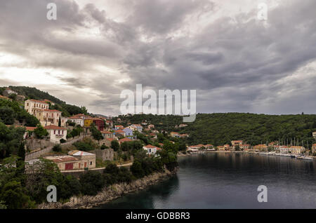 The beautiful gulf of Kioni, Ithaca island, Greece, at dusk Stock Photo