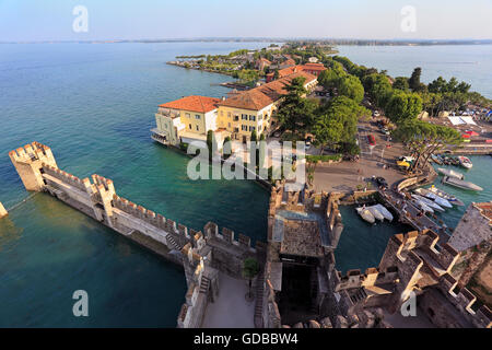 Aerial View of Sirmione from the Scaliger Castle over the Garda Lake, Italy Stock Photo