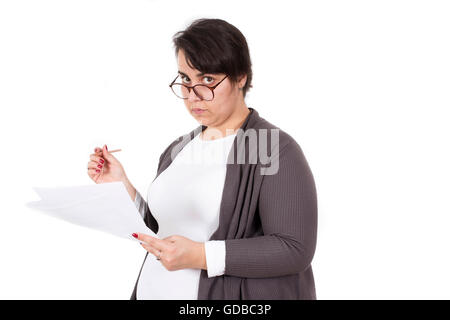 woman worker taking notes isolated on white background Stock Photo