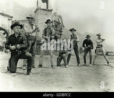 FILM The Magnificent Seven (1960, John Sturges) Brynner, McQueen, Buchholz, Bronson, Vaughn, Dexter, Coburn Stock Photo