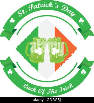 Isolated banner with ribbons with text and a pair of beers for patrick's day Stock Vector