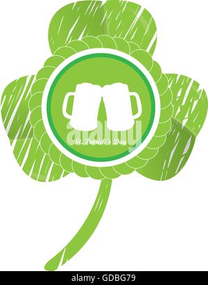 Isolated textured clover with a banner with beers for patrick's day Stock Vector