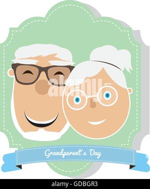 Pair of grandparents on an isolated banner with a ribbon with text Stock Vector