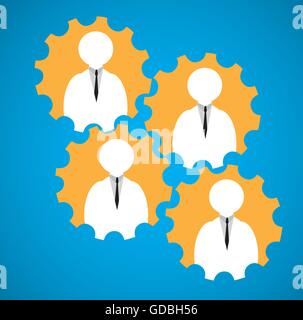 Group of gears with icons of businessmen on a blue background Stock Vector