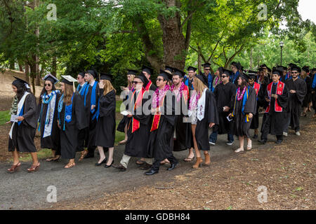 university students attending graduation ceremony at Sonoma State University in Rohnert Park in Sonoma County in California United States Stock Photo