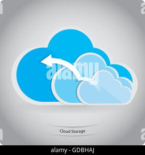 Group of clouds with an arrow and text on a grey background Stock Vector