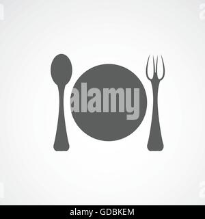 Silhouette of plate fork and spoon Stock Vector