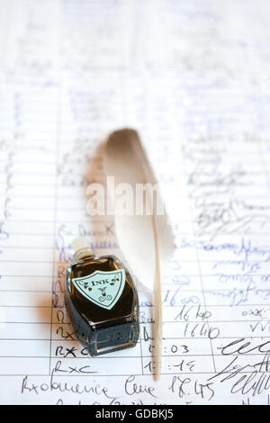 longhand on an old manuscript with plume and ink Stock Photo
