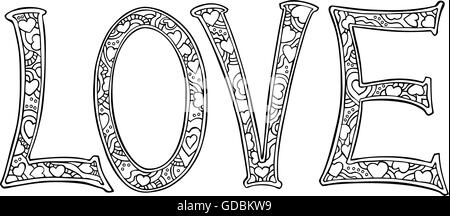 Hand drawn monochrome text LOVE isolated on white background. Stock Vector